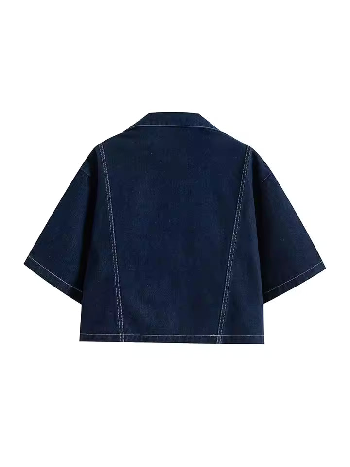 TRAF 2025 Summer Women's Casual Sets Fashion Mini Skirts Shorts Sets Denim Short Shirt Top Sets For Women Street Women Outfit