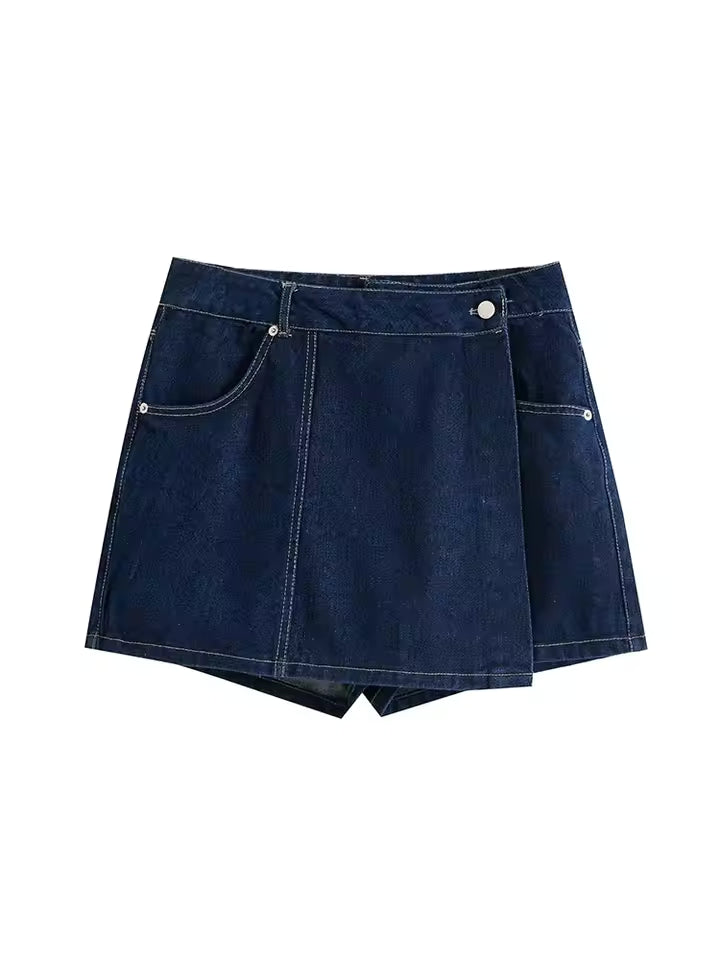 TRAF 2025 Summer Women's Casual Sets Fashion Mini Skirts Shorts Sets Denim Short Shirt Top Sets For Women Street Women Outfit