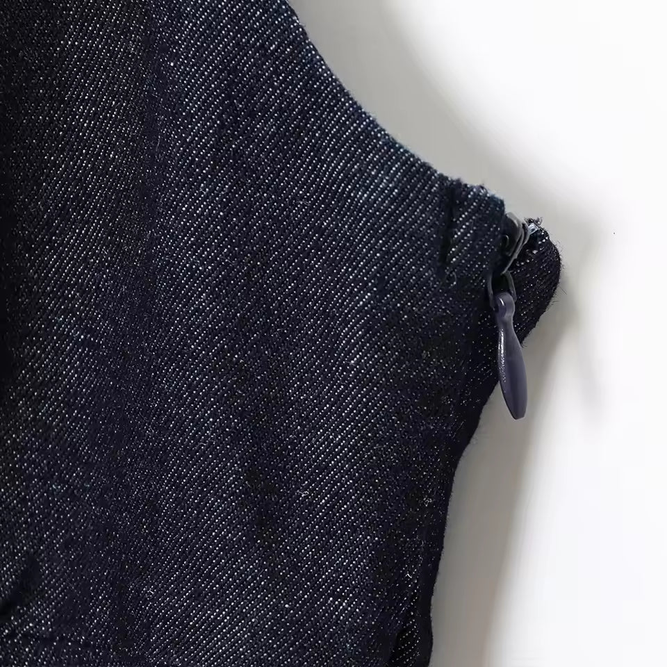 Women's Casual Summer Midi Dress New Fashion Sleeveless Single Breasted Tight Cowboy Denim Dress 0234006