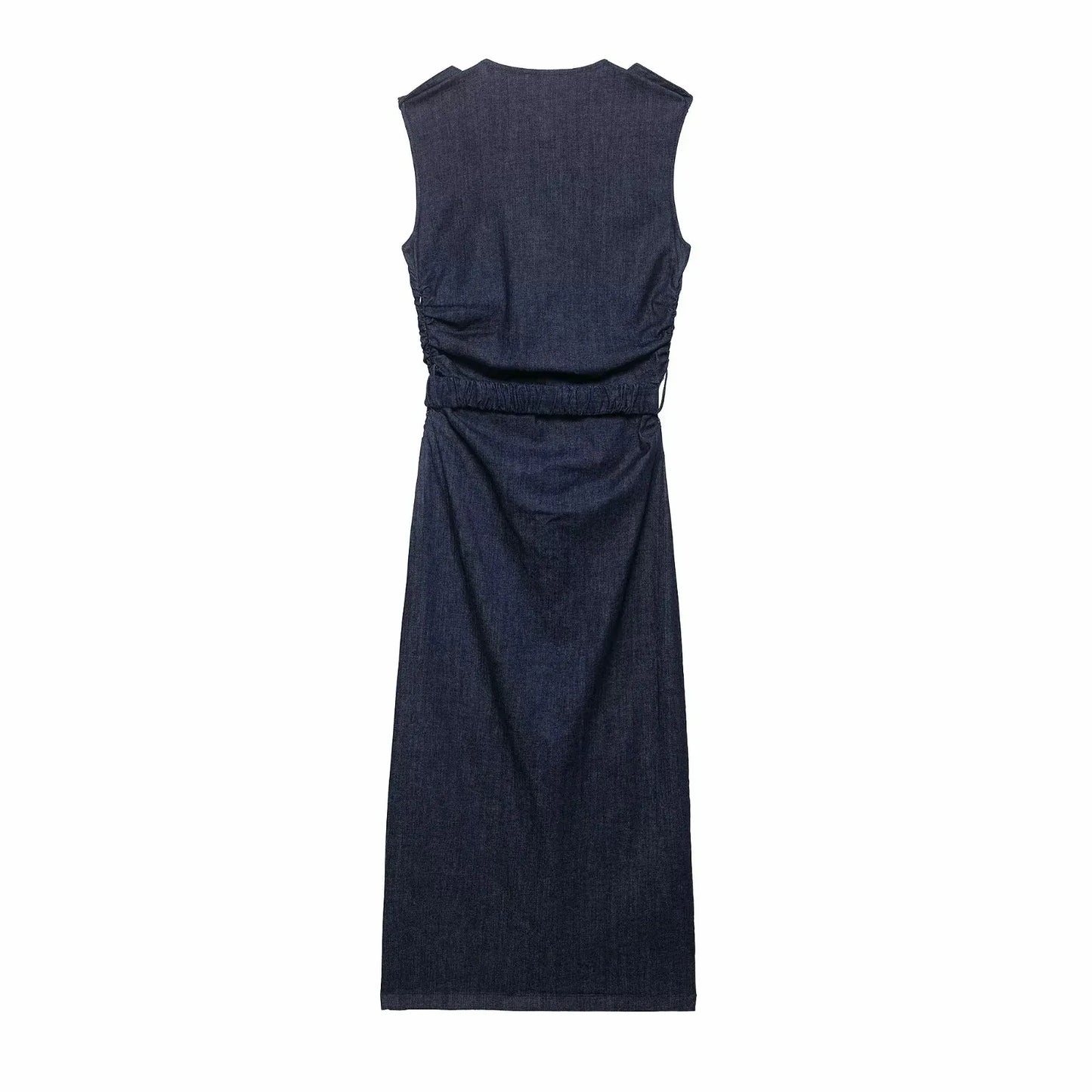 Belt Fold Denim Dresses 2025 Women's Summer Sleeveless Midi Dress Party Dresses Fashion Streetwear Dress 