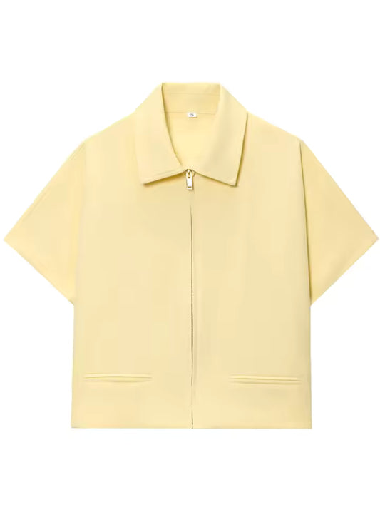 Cropped Women's Jackets With Zipper Outerwears Top Summer Crop Cardigan Short -Sleeved Female Jacket Black Short Coats