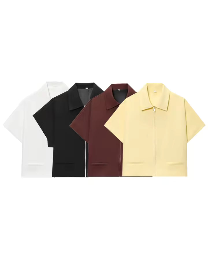 Cropped Women's Jackets With Zipper Outerwears Top Summer Crop Cardigan Short -Sleeved Female Jacket Black Short Coats