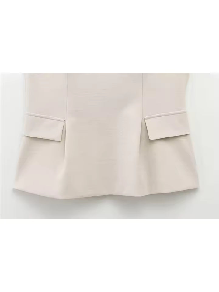 Women Solid Skirt Hem Tops Spring Summer Fashion Chic Sleeveless V-neck Flip Pockets Shirts Sweet Lady Causal Tops