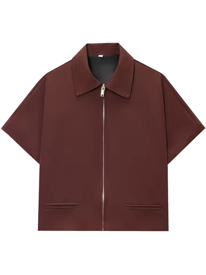 Cropped Women's Jackets With Zipper Outerwears Top Summer Crop Cardigan Short -Sleeved Female Jacket Black Short Coats