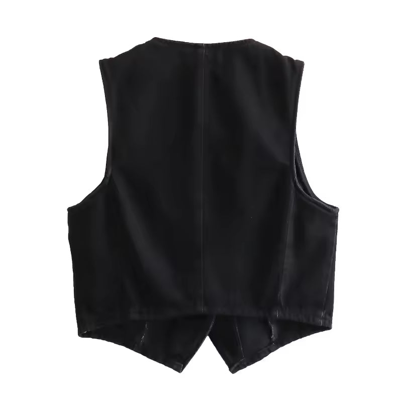 2025 Summer Women's Denim Half Skirt Casual Button Patchwork Short Denim Vest High Waist Split Straight Long Dresses