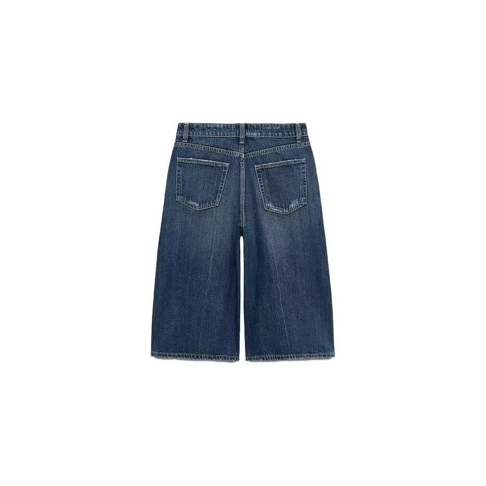 2025 Spring New Fashion Chest Wrapped Top Mid-Waist Denim Shorts Vintage Backless Casual Chic Female set 2 pieces