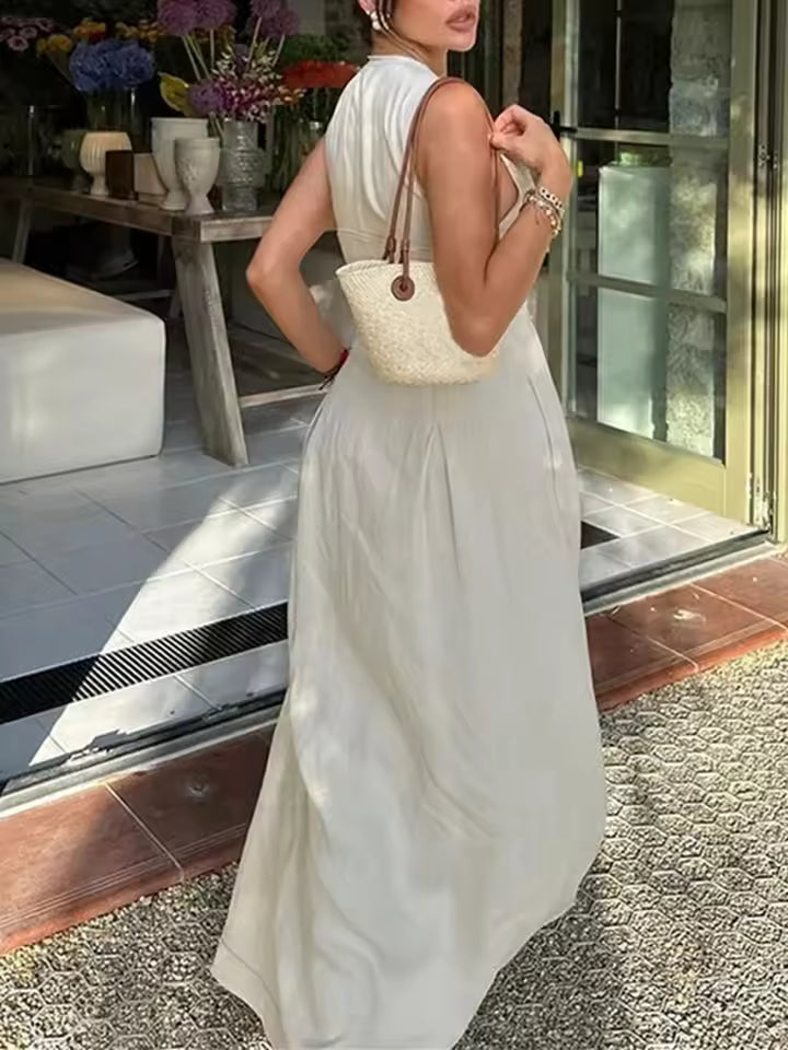 Zipper Long Dress Woman Pleated Sleeveless Bodycon Dress Summer Elegant Party Dresses For Women 2025 New Midi Dresses