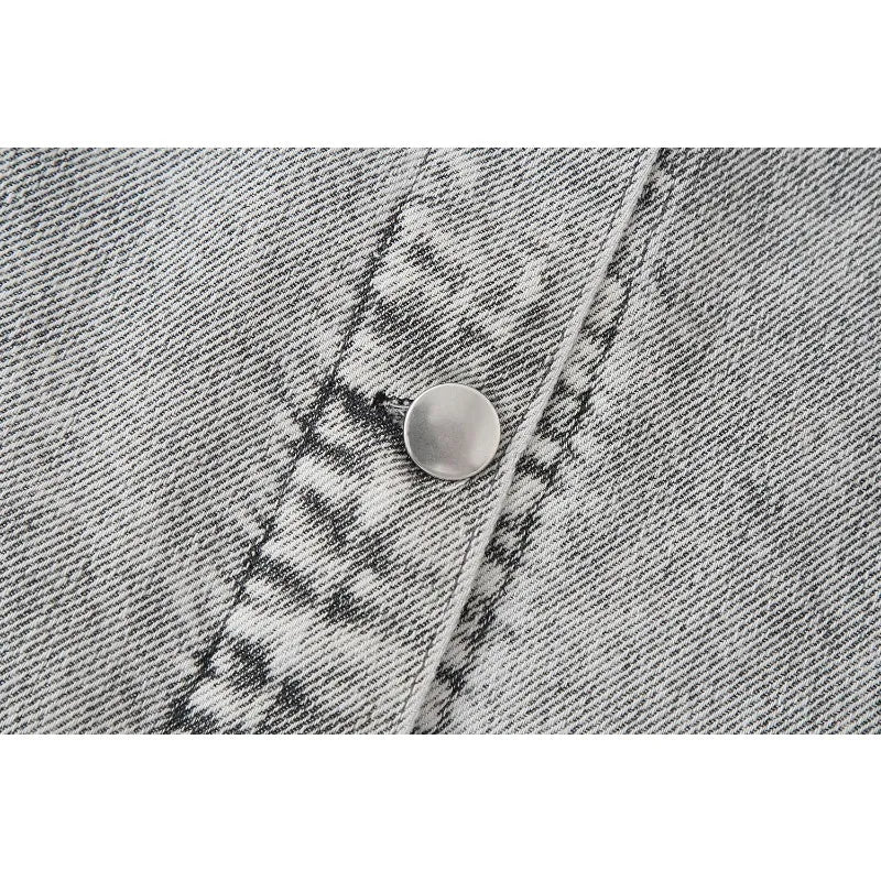 Chic Able Faux Pearl Embellished Women's Short Denim Jacket 2-piece Set Retro Women's Elegant Zipper A-Line Mini Skirt