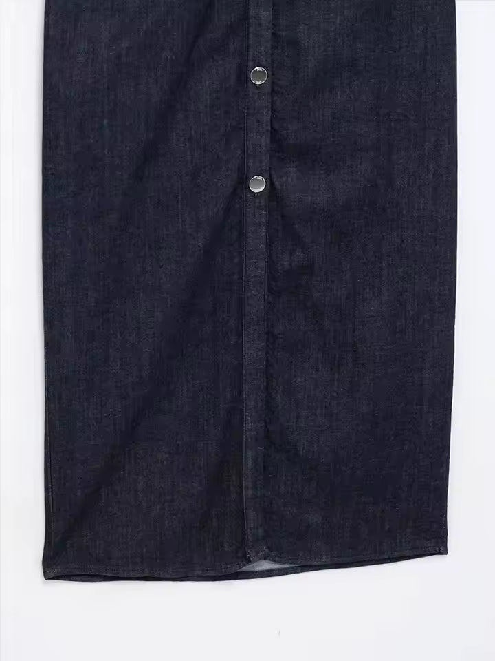 2025 Spring Sleeveless Denim Midi Dress Women Button Long Dress Woman Dresses for Women Streetwear Basic Casual Dress