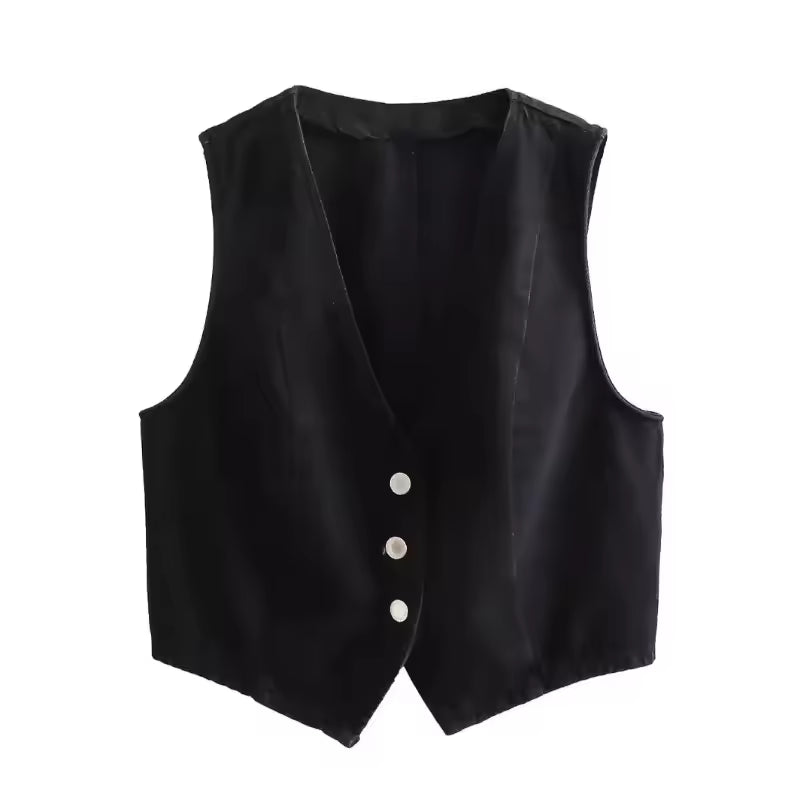 2025 Summer Women's Denim Half Skirt Casual Button Patchwork Short Denim Vest High Waist Split Straight Long Dresses
