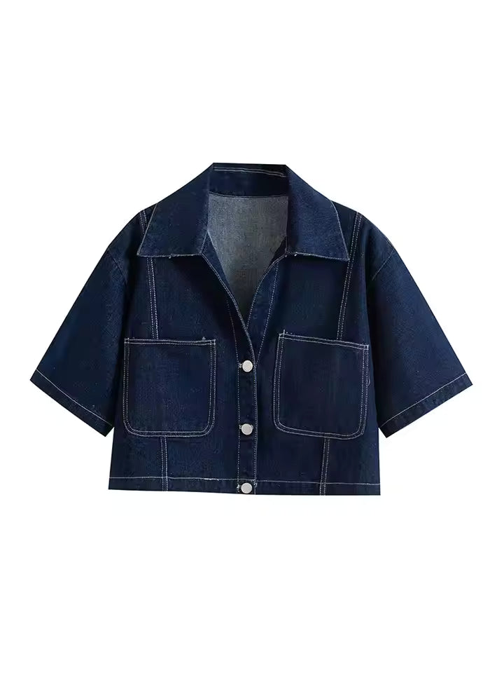 TRAF 2025 Summer Women's Casual Sets Fashion Mini Skirts Shorts Sets Denim Short Shirt Top Sets For Women Street Women Outfit